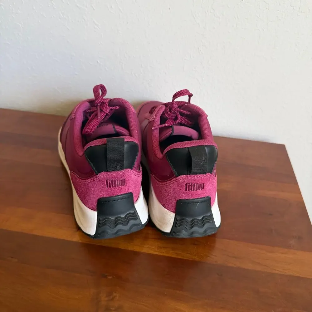 FitFlop FMode Flow Magenta Fabric Suede Leather Platform Trainer Sneaker Women 8